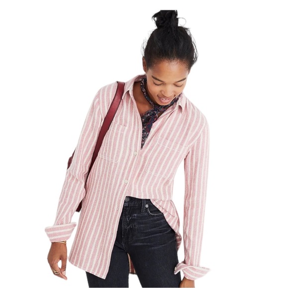 Madewell Flannel Classic Ex-Boyfriend Craig Stripe Top - Picture 2 of 10